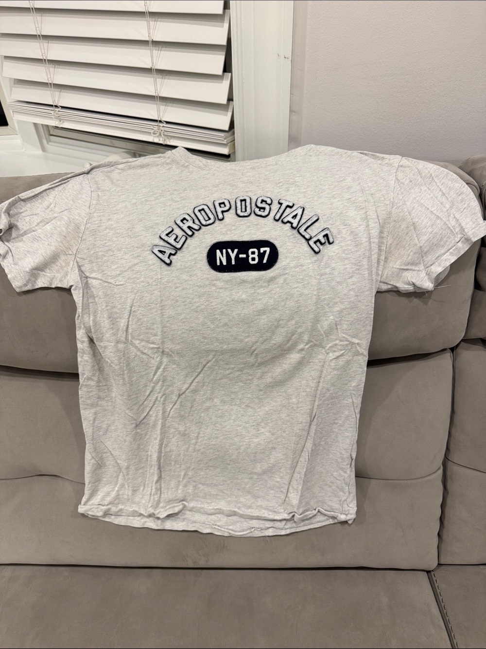 Aeropostale Light Gray Crew Tee with Navy NY-87 Patch
